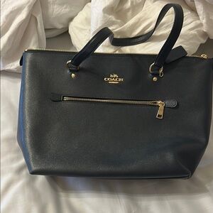 Coach Black Leather Tote with Gold Accents